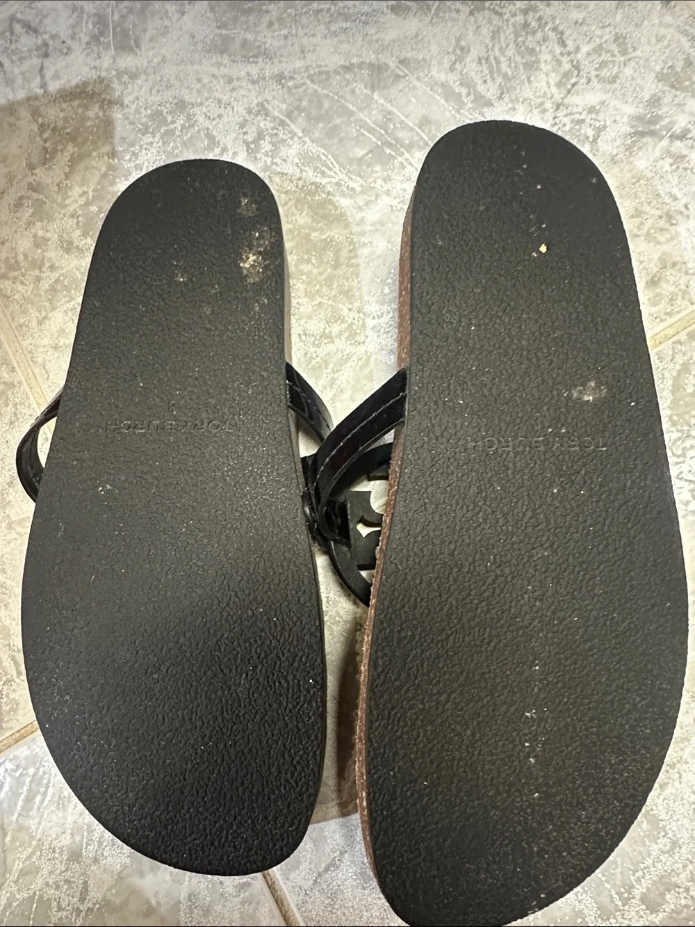 Tory Burch Black Patent Miller Logo Thong Sandals